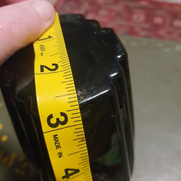 Antique Fostoria Black Ebony Glass Etched Fern Gold Trim Vintage Art Deco Vase - Picture 11 of 12